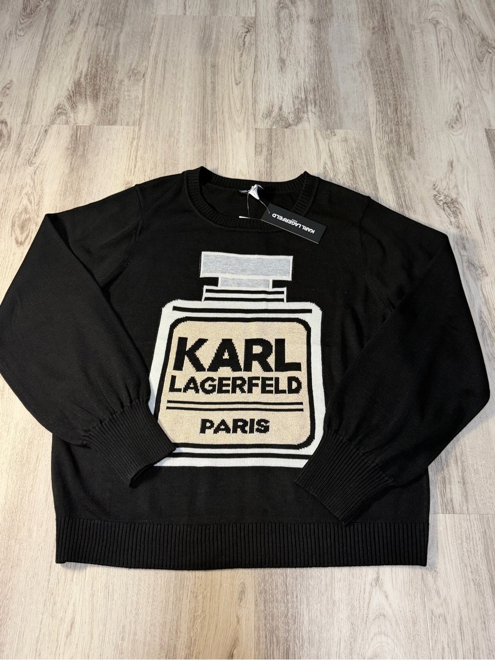 Karl Lagerfeld Black Crewneck Sweater with Cream & White Logo